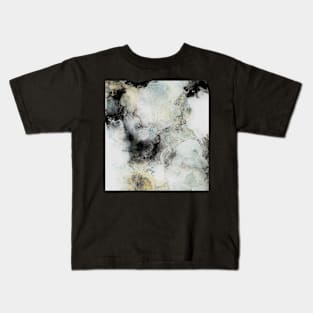 Stormy Clouds, abstract art, grey, black, gold Kids T-Shirt